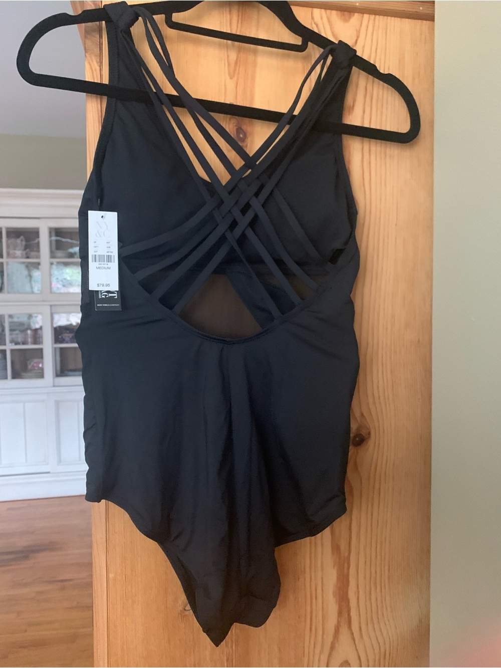 NWT New York & Company Black Strappy One-Piece Swimsuit